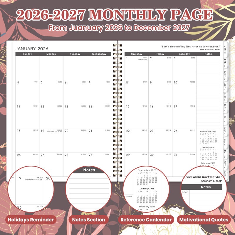 Indeme 2026-2027 Monthly Planner - 2 Year Monthly Planner/Calendar 2026-2027, Jan 2026 - Dec 2027, 11"" x 9"", 24 Months, Tabs, Back Pocket, Holidays, Twin-Wire Binding, Note Pages - Image 3